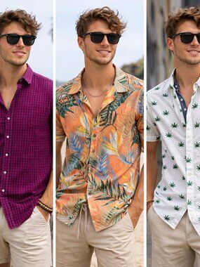 Men’s Shirt Bundle Size M Lot of 3 Cotton Hawaiian Casual UNIQLO Palmwave Eight